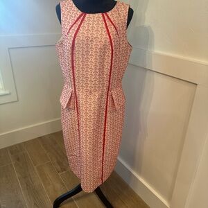 David Meister Pink and White Sheath Midi Dress